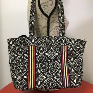 Vera Bradley Small Vera Tote Bag in Barcelona Print Fabric Black/White/Multi